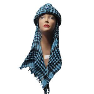 Traditional Blue & Black Fez Hat with Scarf, Keffiyeh w/ All-Seeing Eye